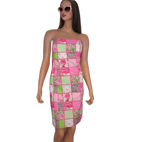 Lilly Pulitzer Y2K Franco Strapless Quilted Patchwork Derby Style Vintage Dress - Picture 6 of 6